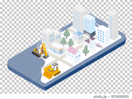 スマートフォン　オンラインの仮想の街構築中のイラスト 95906000