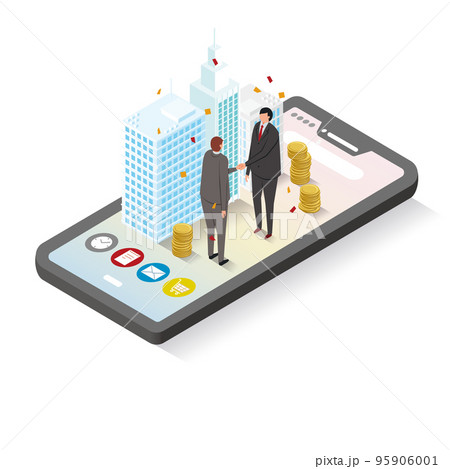 ネット上で契約が成立したイメージのイラスト 95906001
