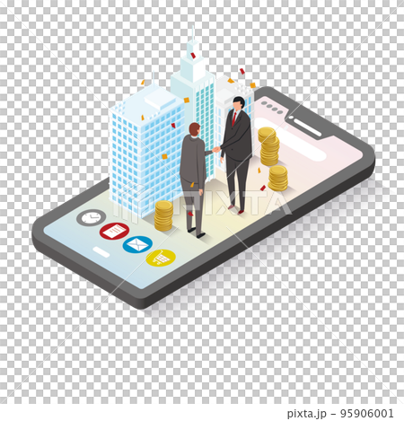 ネット上で契約が成立したイメージのイラスト 95906001
