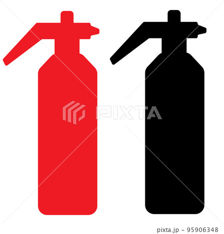 Red and black Fire Extinguisher silhouette sign, square icon, fireman warn isolated on white background. 95906348