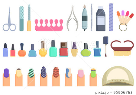Nail service icons set cartoon vector. Manicure gel. Fashion hand 95906763
