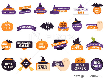 Discounts for Halloween icons set cartoon vector. Happy sale. Pumpkin party 95906765