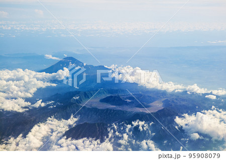 Aerial photo of active volcanos Mount Bromo and Semeru 95908079