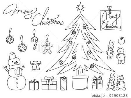クリスマスツリー、オーナメント、プレゼントのシンプルなベクターイラスト 95908128