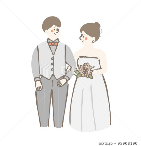 ウェディング　新郎新婦　イラスト 95908190