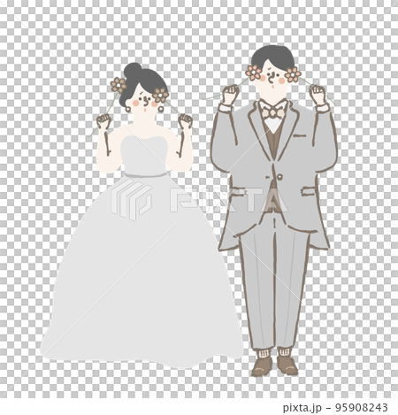 ウェディング　花を持つ　新郎新婦　イラスト 95908243