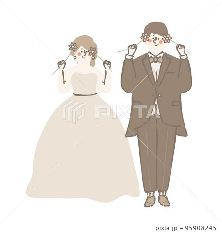 ウェディング　花を持つ　新郎新婦　イラスト 95908245