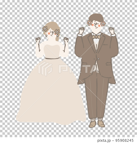 ウェディング　花を持つ　新郎新婦　イラスト 95908245