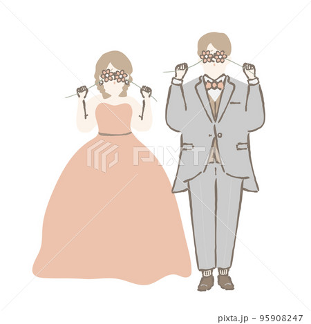 ウェディング　花を持つ　新郎新婦　イラスト 95908247