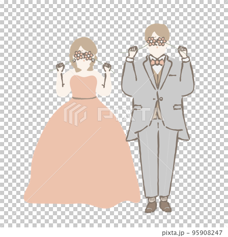 新娘和新郎拿著婚禮鮮花的插圖 95908247