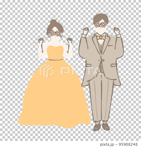 新娘和新郎拿著婚禮鮮花的插圖 95908248