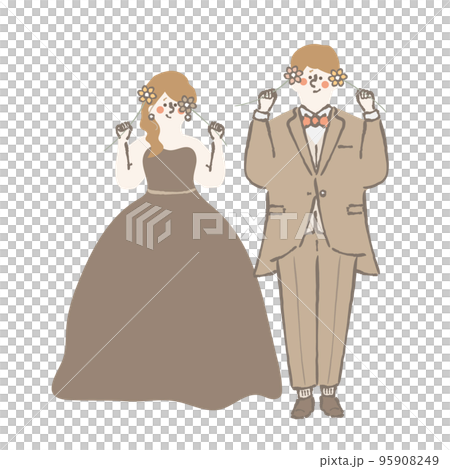 新娘和新郎拿著婚禮鮮花的插圖 95908249