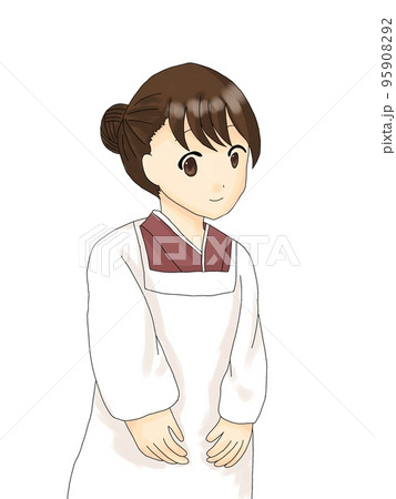 割烹着を着た和服の女性のイラスト素材