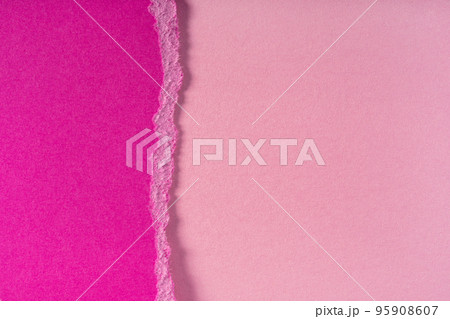 Pieces of torn ragged purple paper edges on pink background. Ripped cracked paper edge isolated with soft shadow. Pieces of torn ragged purple paper edges on pink background. Ripped cracked paper edge isolated with soft shadow. 95908607