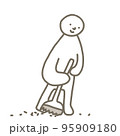 掃除をする人物のイラスト　ほうきで掃く 95909180