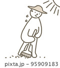 帽子で掃除をする人物イラスト　外仕事　熱中症　畑仕事 95909183