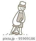 掃除をする人物のイラスト　ほうきで掃く　料理人　飲食店 95909186