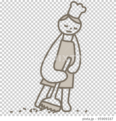 掃除をする人物のイラスト　ほうきで掃く　料理人　飲食店 95909187