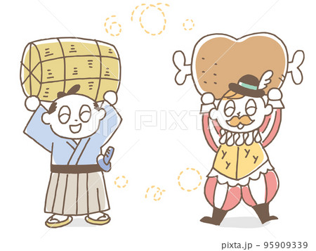 俵を持った日本人　肉を持った西洋人 95909339