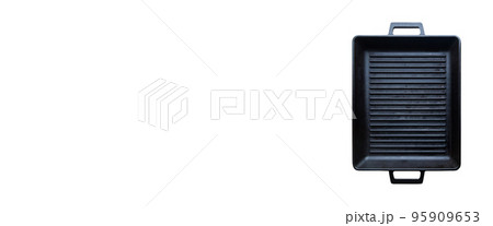 Empty black cast heavy iron grill pan kitchen equipment, isolated transparent background 95909653