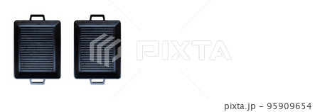 Empty black cast heavy iron grill pan kitchen equipment, isolated transparent background 95909654