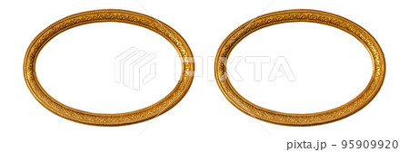 Oval empty isolated transparent wooden and gold gilded ornamental frame Oval empty isolated transparent wooden and gold gilded ornamental frame 95909920