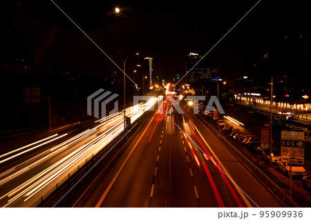 Istanbul Turkey D 100 highway Maltepe Esenkent stop heavy evening traffic, lights of the city and cars, September 11 2022 Istanbul Turkey D 100 highway Maltepe Esenkent stop heavy evening traffic, lights of the city and cars, September 11 2022 95909936
