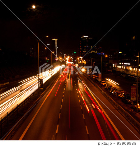 Istanbul Turkey D 100 highway Maltepe Esenkent stop heavy evening traffic, lights of the city and cars, September 11 2022 Istanbul Turkey D 100 highway Maltepe Esenkent stop heavy evening traffic, lights of the city and cars, September 11 2022 95909938