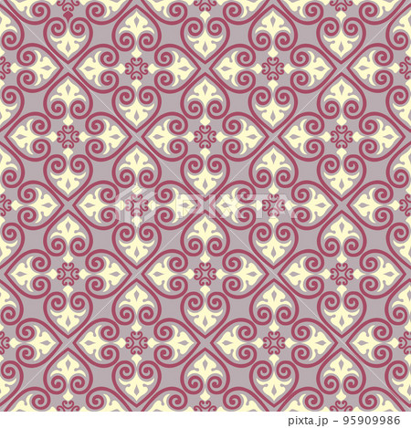 Seamless pattern with floral asian ornament. Abstract ornamental texture. Artistic diagonal flourish tile background in arab orient style Seamless pattern with floral asian ornament. Abstract ornamental texture. Artistic diagonal flourish tile background in arab orient style 95909986