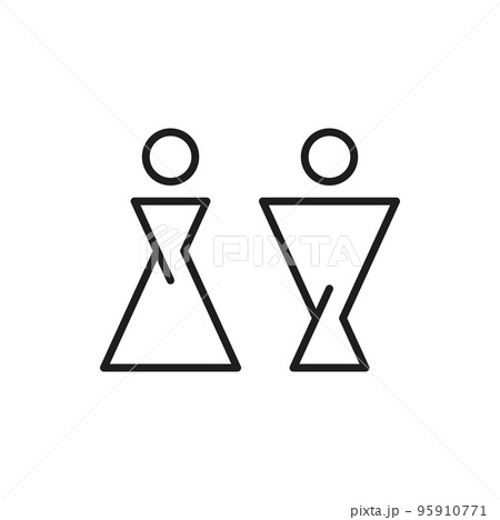 Man and woman couple, boy or girl toilet WC emblem outline icon. Vector washroom, bathroom and restroom gender signs, linear style. Male and female pictogram, lady and gentleman toilet symbol Man and woman couple, boy or girl toilet WC emblem outline icon. Vector washroom, bathroom and restroom gender signs, linear style. Male and female pictogram, lady and gentleman toilet symbol 95910771