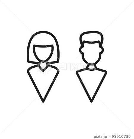 Male and female pictogram isolated lady and gentleman toilet symbols outline icon. Vector man and woman couple, boy or girl WC emblems. Washroom, bathroom and restroom gender signs, linear style 95910780