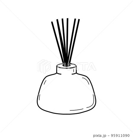 Hand drawn illustration of aroma diffuser. Outline or doodle. Line art for logo, packaging, print. 95911090