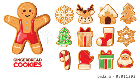 Set of cute gingerbread cookies for christmas. 95911393