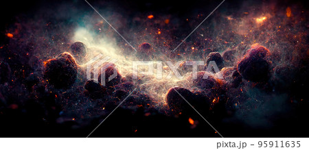Spectacular digital art 3D illustration iridescent nebula background. Spectacular digital art 3D illustration iridescent nebula background. 95911635