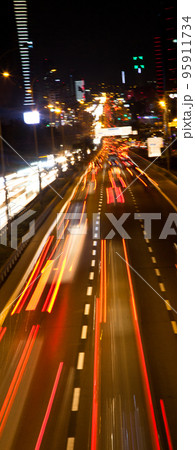 Istanbul Turkey D 100 highway Maltepe Esenkent stop heavy evening traffic, lights of the city and cars, September 11 2022 95911734