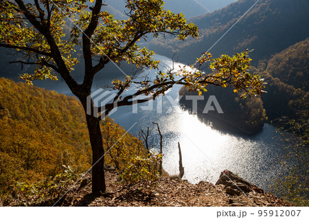 amazing aerial view of lake in autumn amazing aerial view of lake in autumn 95912007