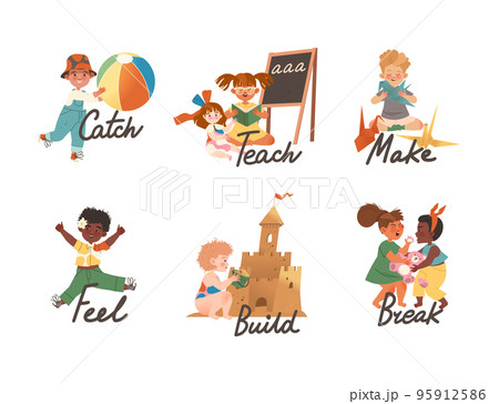 Little Boy and Girl Expressing Different Action Verb for Kids Education Vector Set Little Boy and Girl Expressing Different Action Verb for Kids Education Vector Set 95912586