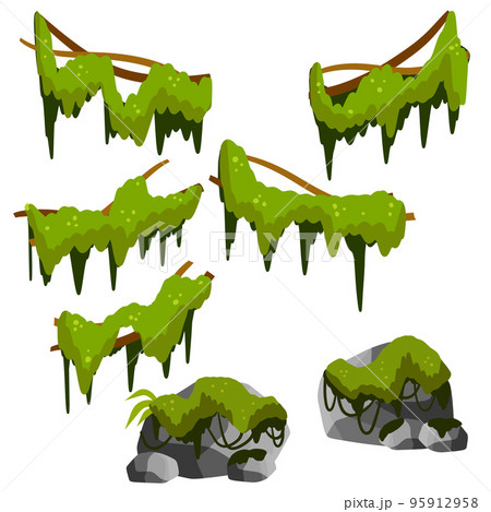Set of branches with moss and green grass. Set of branches with moss and green grass. 95912958