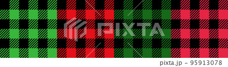 Tartan Cloth Pattern. Set of checkered plaid. Vector illustrations. Simple seamless background of Scottish style for modern designs. Festive design of Christmas. Black, red, and green colors. 95913078