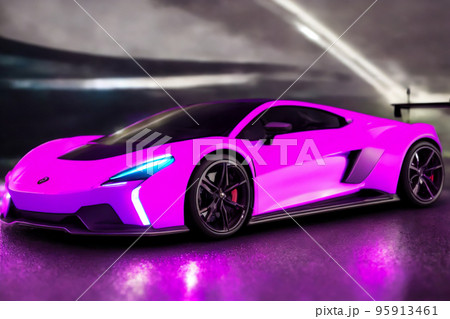 Futuristicc concept sport car in a metaverse city. Neon glowing. 3d Futuristicc concept sport car in a metaverse city. Neon glowing. 3d 95913461