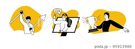 Staying productive set business vector illustration concept. Stay success and office efficiency strategy. Employee planning and focus to improvement. Motivation and career growth progress objective 95913980