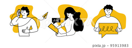 Client support set vector illustration concept. Customer service to help and online business call center. Operator assistant and hotline communication. Helpdesk consultant and feedback network 95913983