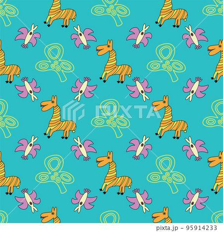 Childish style zebra and birds seamless pattern. Childish style zebra and birds seamless pattern. 95914233
