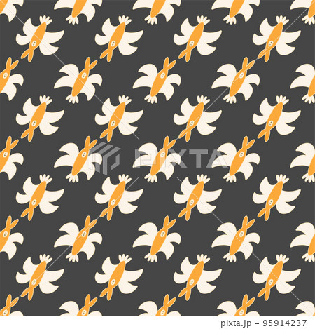 Childish style fantastic bird seamless pattern on dark background. Childish style fantastic bird seamless pattern on dark background. 95914237