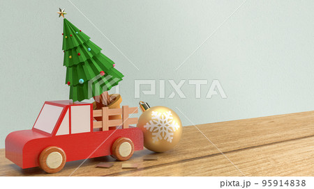 The Christmas tree in wood truck on wood table 3d rendering The Christmas tree in wood truck on wood table 3d rendering 95914838