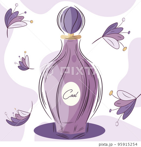 Isolated sketch of a perfume bottle with flowers Vector Isolated sketch of a perfume bottle with flowers Vector 95915254