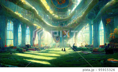 幻想的に描かれた異世界の都市 95915326