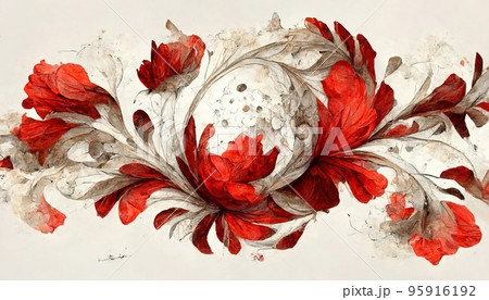 白と赤を基調にした花のモチーフのイラスト素材 [95916192] - PIXTA