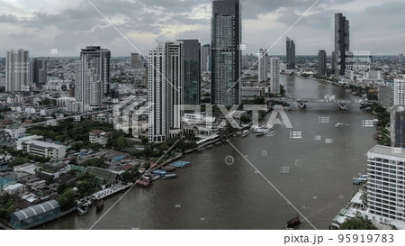 Business data analytic interface fly over smart city showing alteration future Business data analytic interface fly over smart city showing alteration future 95919783