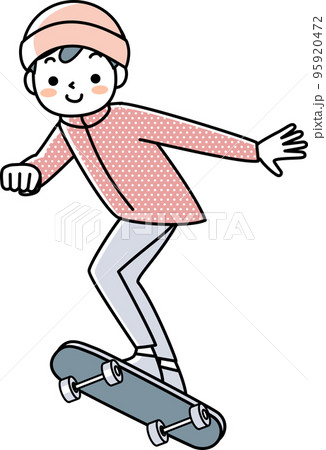 スケートボードに乗る笑顔の男の子 95920472